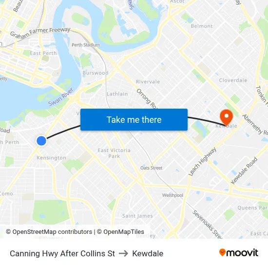 Canning Hwy After Collins St to Kewdale map