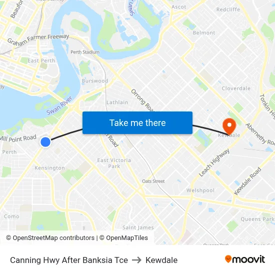 Canning Hwy After Banksia Tce to Kewdale map