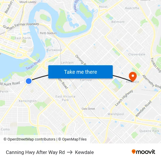 Canning Hwy After Way Rd to Kewdale map