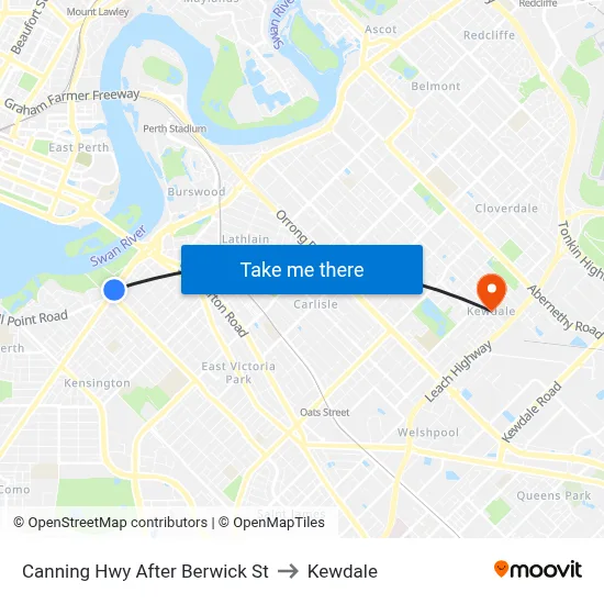 Canning Hwy After Berwick St to Kewdale map
