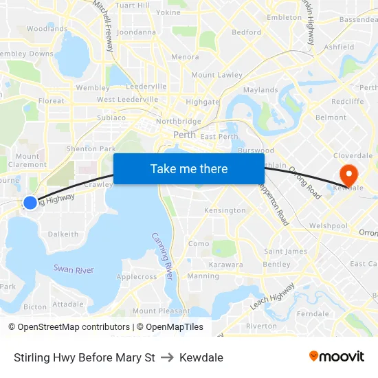 Stirling Hwy Before Mary St to Kewdale map