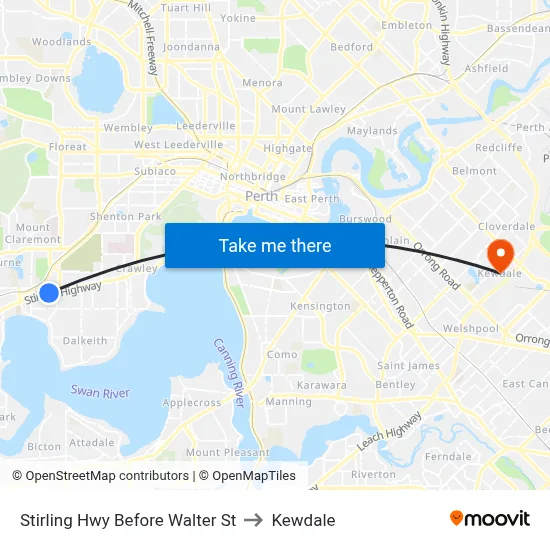 Stirling Hwy Before Walter St to Kewdale map