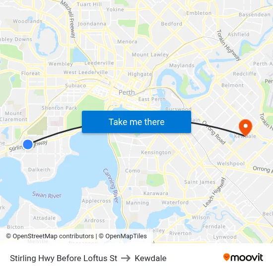 Stirling Hwy Before Loftus St to Kewdale map