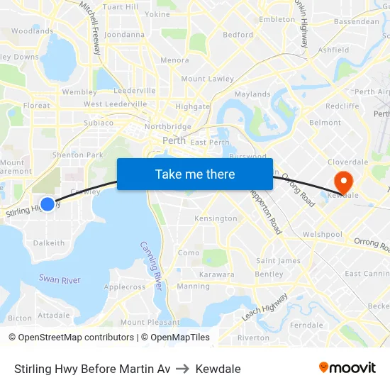 Stirling Hwy Before Martin Av to Kewdale map