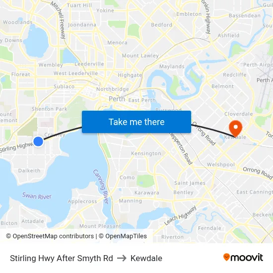 Stirling Hwy After Smyth Rd to Kewdale map