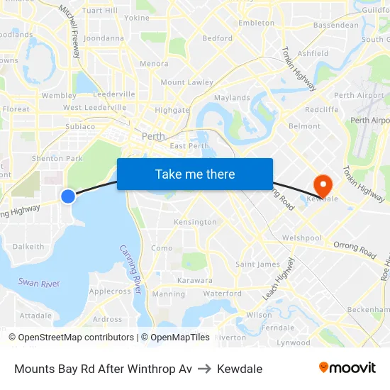 Mounts Bay Rd After Winthrop Av to Kewdale map