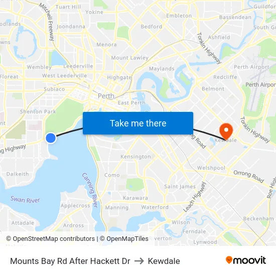 Mounts Bay Rd After Hackett Dr to Kewdale map