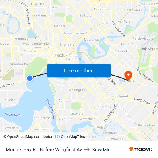 Mounts Bay Rd Before Wingfield Av to Kewdale map