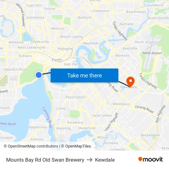 Mounts Bay Rd Old Swan Brewery to Kewdale map