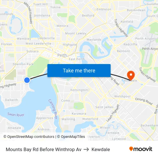 Mounts Bay Rd Before Winthrop Av to Kewdale map