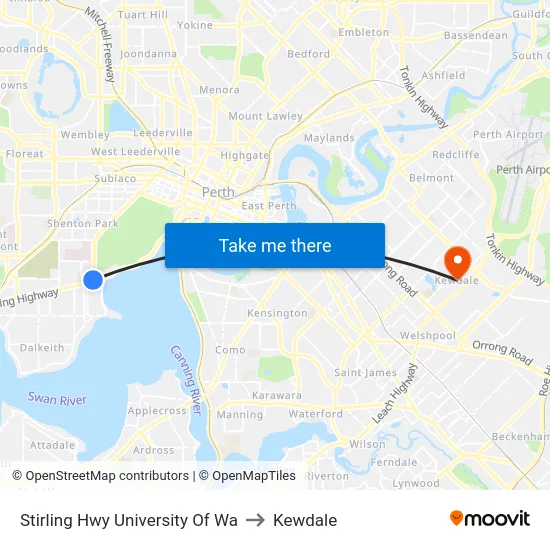 Stirling Hwy University Of Wa to Kewdale map