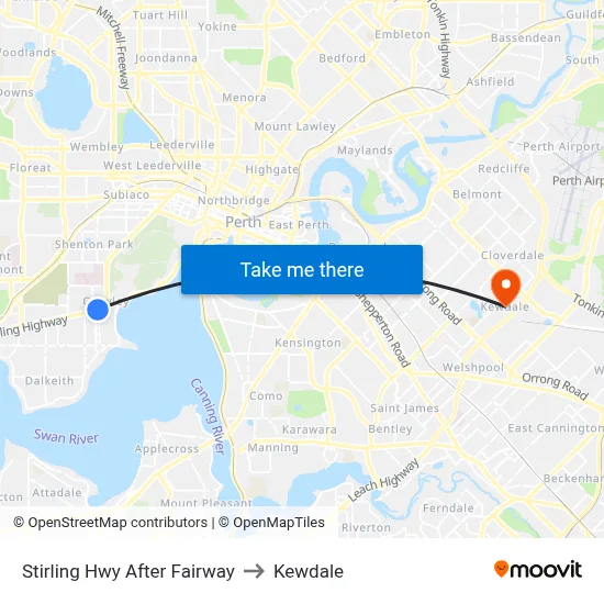 Stirling Hwy After Fairway to Kewdale map