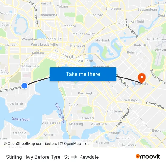 Stirling Hwy Before Tyrell St to Kewdale map