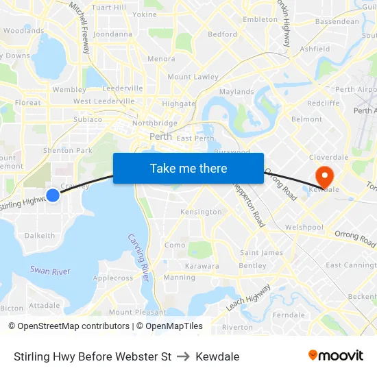 Stirling Hwy Before Webster St to Kewdale map