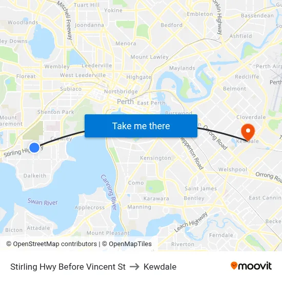 Stirling Hwy Before Vincent St to Kewdale map