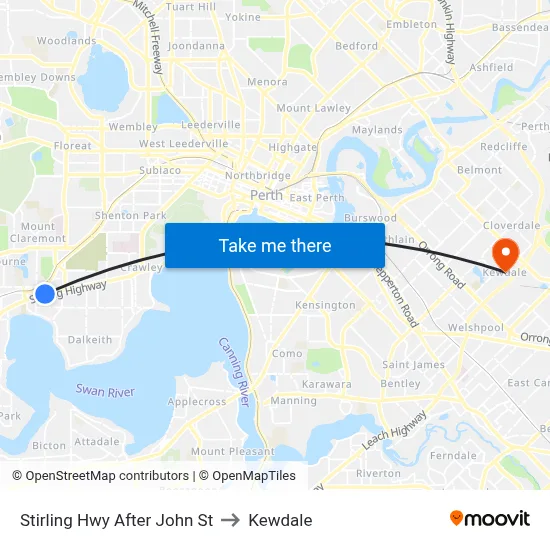 Stirling Hwy After John St to Kewdale map