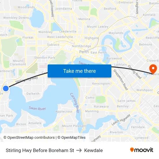 Stirling Hwy Before Boreham St to Kewdale map