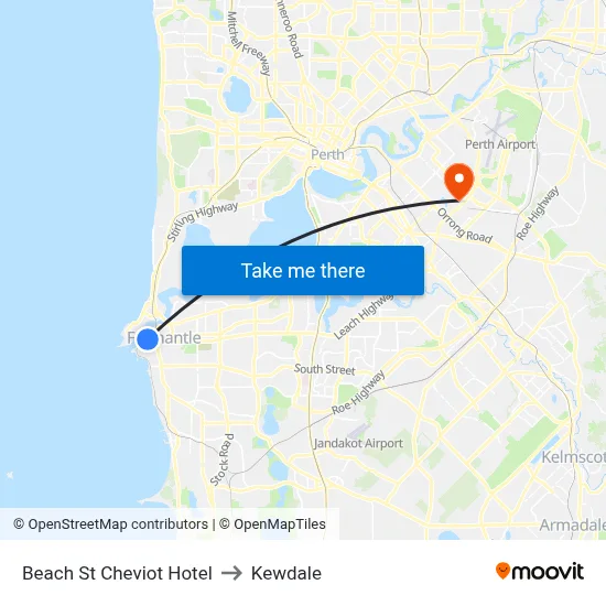 Beach St Cheviot Hotel to Kewdale map
