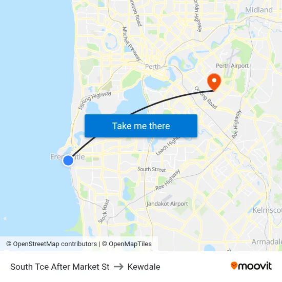 South Tce After Market St to Kewdale map