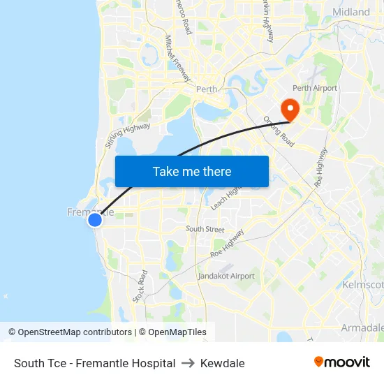 South Tce - Fremantle Hospital to Kewdale map