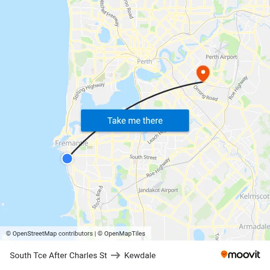 South Tce After Charles St to Kewdale map