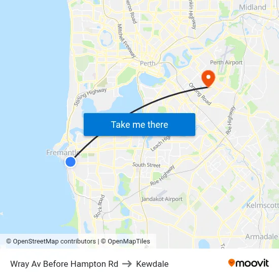 Wray Av Before Hampton Rd to Kewdale map