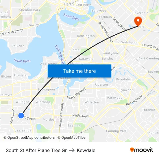 South St After Plane Tree Gr to Kewdale map