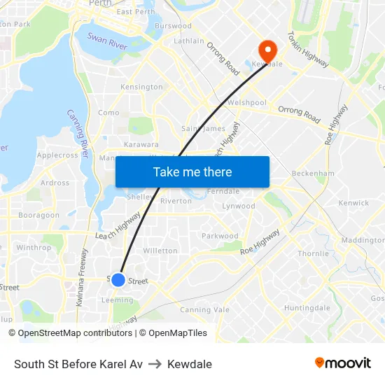 South St Before Karel Av to Kewdale map