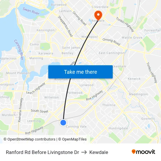 Ranford Rd Before Livingstone Dr to Kewdale map
