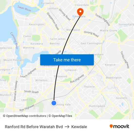 Ranford Rd Before Waratah Bvd to Kewdale map