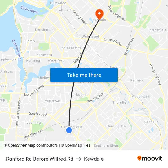 Ranford Rd Before Wilfred Rd to Kewdale map
