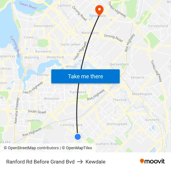Ranford Rd Before Grand Bvd to Kewdale map