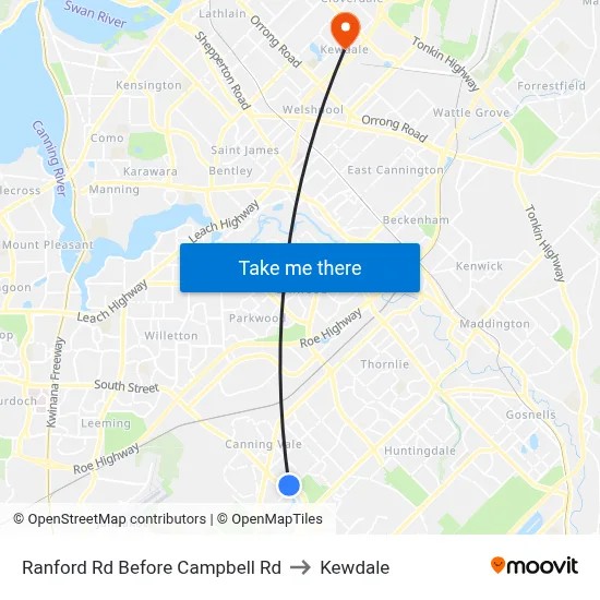 Ranford Rd Before Campbell Rd to Kewdale map