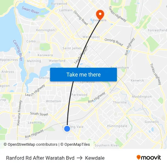 Ranford Rd After Waratah Bvd to Kewdale map