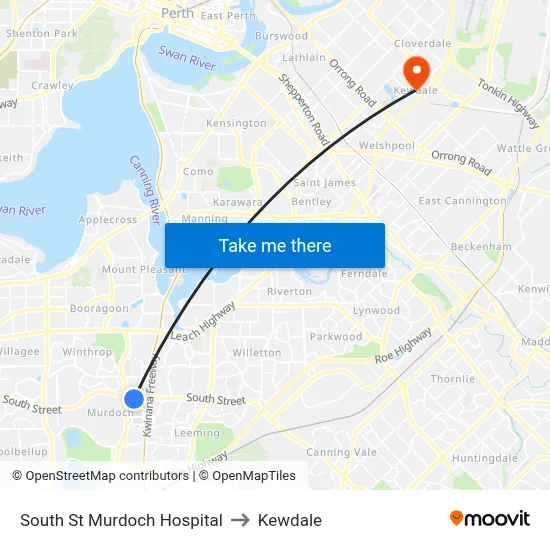 South St Murdoch Hospital to Kewdale map