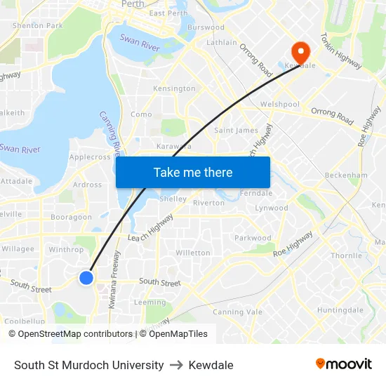 South St Murdoch University to Kewdale map