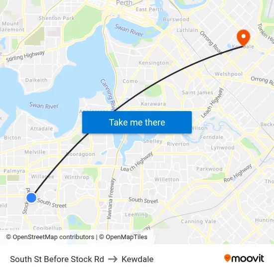 South St Before Stock Rd to Kewdale map