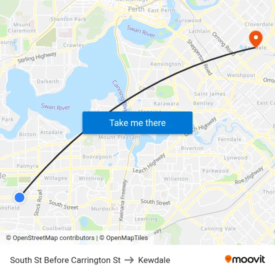 South St Before Carrington St to Kewdale map