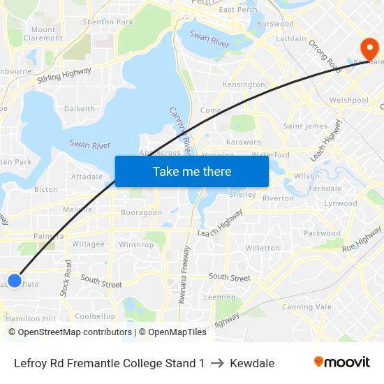 Lefroy Rd Fremantle College Stand 1 to Kewdale map