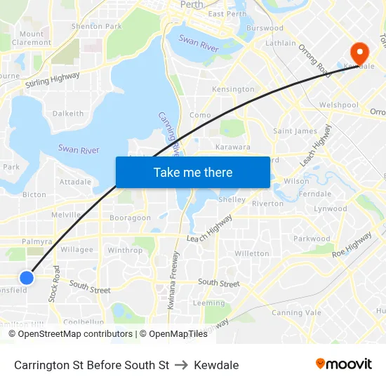 Carrington St Before South St to Kewdale map