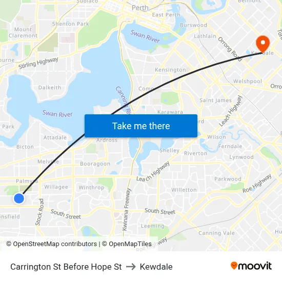 Carrington St Before Hope St to Kewdale map