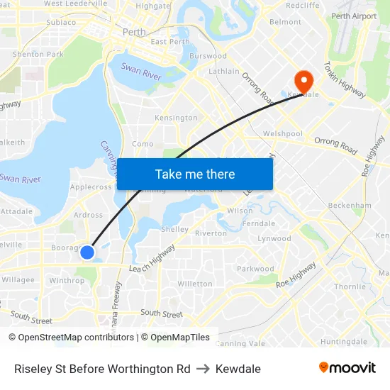 Riseley St Before Worthington Rd to Kewdale map