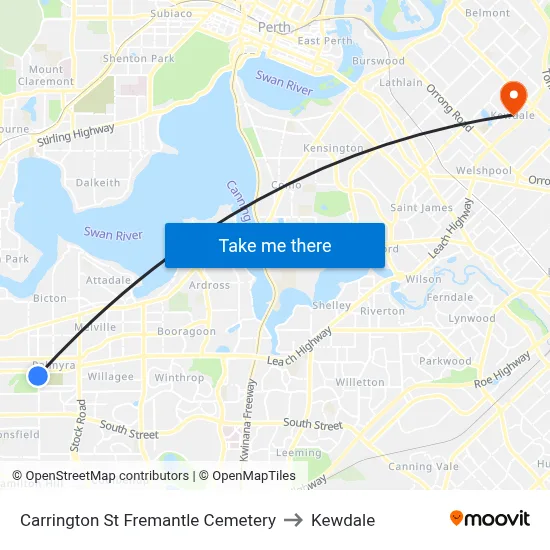Carrington St Fremantle Cemetery to Kewdale map