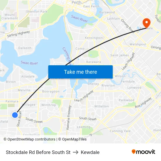 Stockdale Rd Before South St to Kewdale map