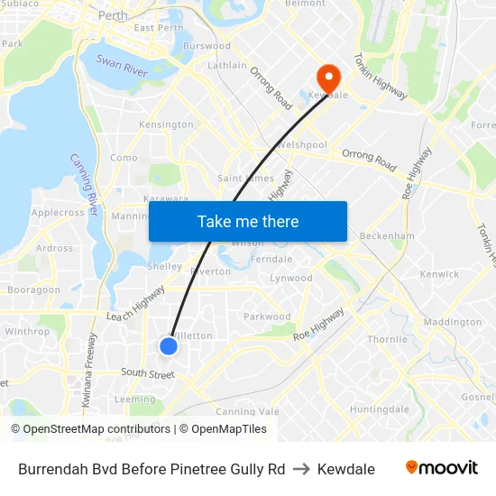 Burrendah Bvd Before Pinetree Gully Rd to Kewdale map