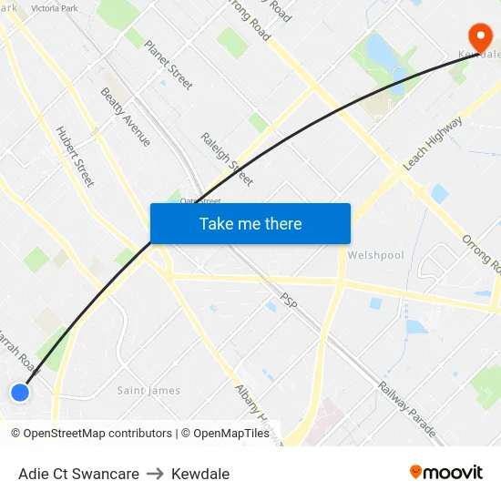 Adie Ct Swancare to Kewdale map