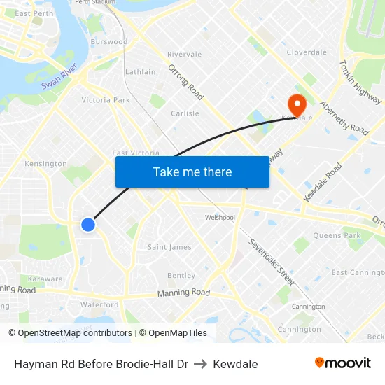 Hayman Rd Before Brodie-Hall Dr to Kewdale map