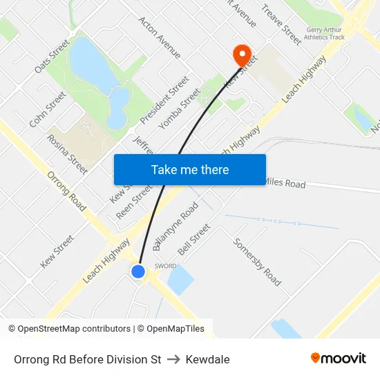 Orrong Rd Before Division St to Kewdale map
