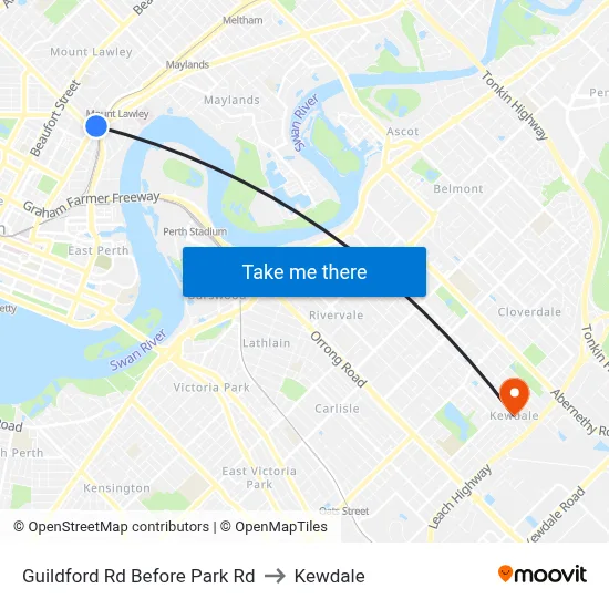 Guildford Rd Before Park Rd to Kewdale map
