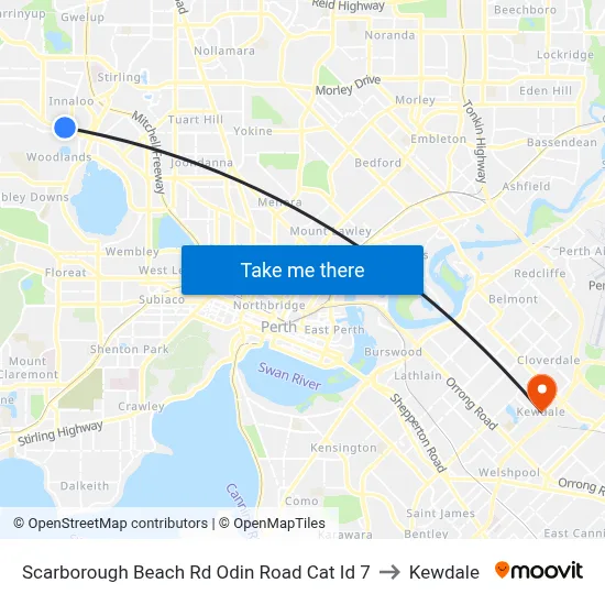Scarborough Beach Rd Odin Road Cat Id 7 to Kewdale map
